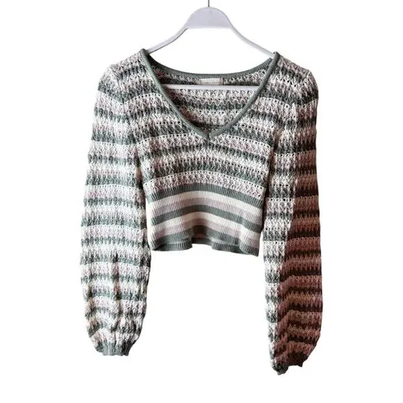 Altar'd Stare Briella striped knit sweater Sz M Crochet Cropped Boho - Picture 4 of 10